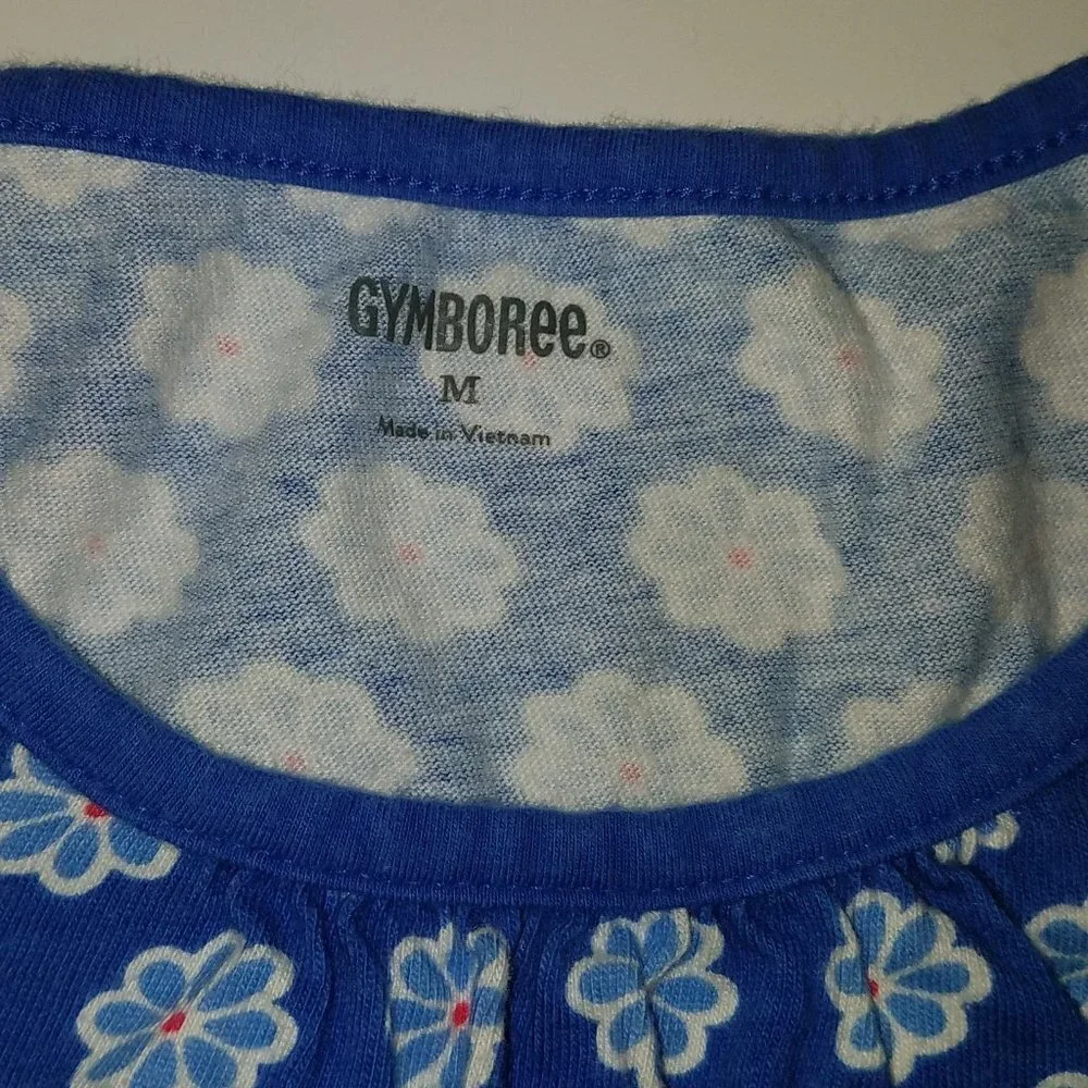 Gymboree Blue Floral Daisy Shirt Girls Medium Short-Sleeves 100% Cotton